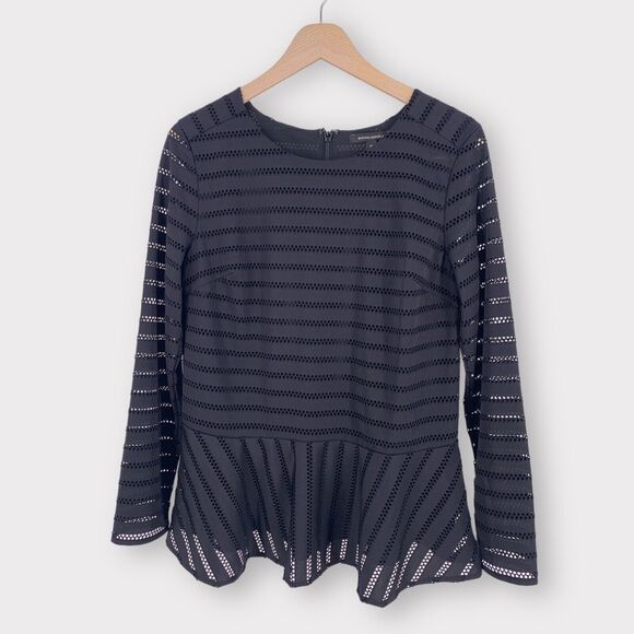Banana Republic Black Mesh Peplum Long Sleeve Blouse M - Picture 2 of 13